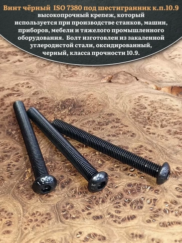 Винт чёрный М12х100 ISO 7380 под шестигранник к.п.10.9, 20 шт. фото 4