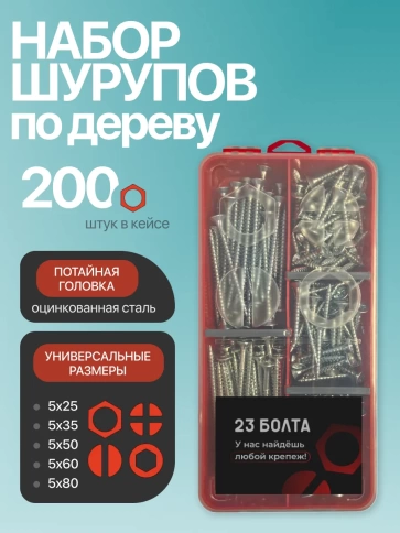 Саморезы потай по дереву БЦ М5 в органайзере НАБОР 1 фото 1