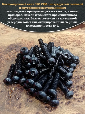 Винт чёрный М6х25 ISO 7380 под шестигранник к.п.10.9, 50 шт. фото 4