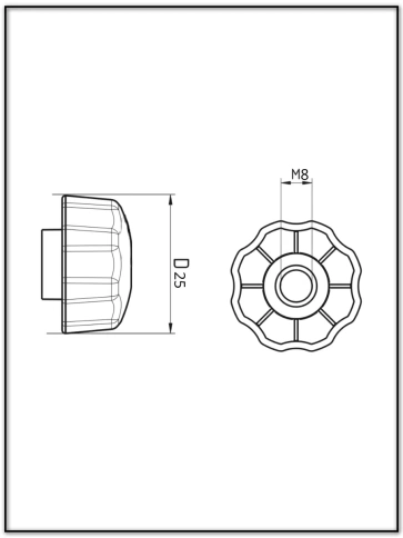 Ручка фиксатор барашек сквозная d 25 мм с гайкой М8, 10 шт. фото 2
