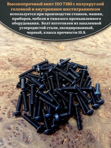 Винт чёрный М4х20 ISO 7380 под шестигранник к.п.10.9, 100 шт. фото 4