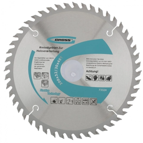 Диск пильный по дереву 200х32 мм 48 зубьев + кольцо 32/30 мм Gross фото 1