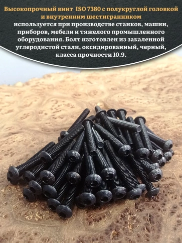 Винт чёрный М5х40 ISO 7380 под шестигранник к.п.10.9, 100 шт. фото 4