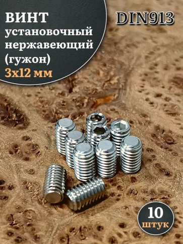 Винт установочный нержавеющий М3х12 DIN913 (гужон), 10 шт. фото 1