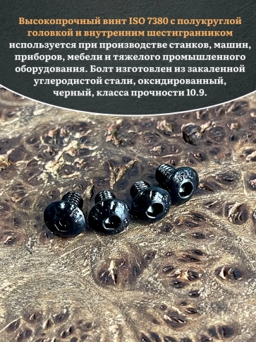 Винт чёрный М4х6 ISO 7380 под шестигранник к.п.10.9, 10 шт. фото 4