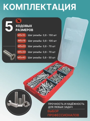 Винты нержавеющие М5 DIN 965 PH в органайзере НАБОР 3 фото 2