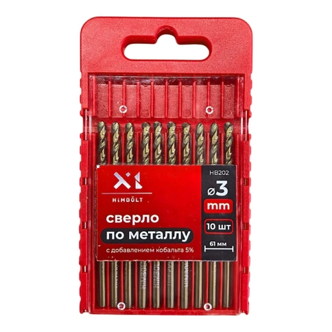 Сверло по металлу с кобальтом 5% P6M5K5 3,0 мм HIMBOLT 10 шт.пластиковый бокс фото 1