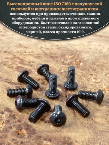 Винт чёрный М3х12 ISO 7380 под шестигранник к.п.10.9, 100 шт. фото 4