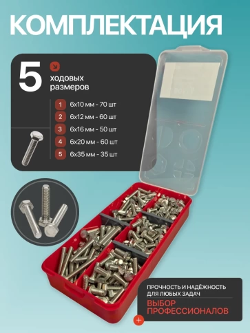 Болты нержавеющие М6 DIN933 в органайзере НАБОР 1 фото 2