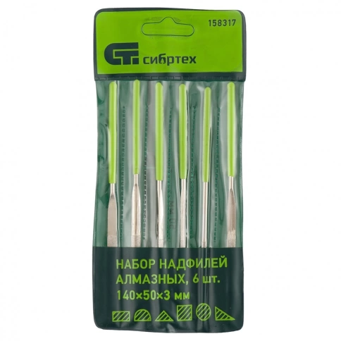 Набор надфилей алмазных 140х50х3 мм 6шт. Сибртех фото 1