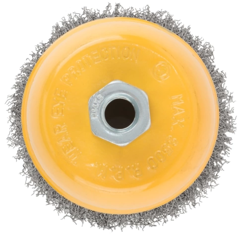 Корщетка-чашка, гайка М14, волнистая проволока, нерж.сталь 100 мм фото 5