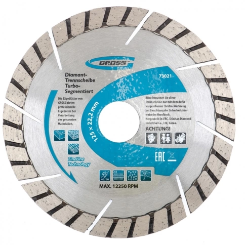 Диск алмазный турбо-сегментный сухое резание 125х22,2 мм Gross фото 1