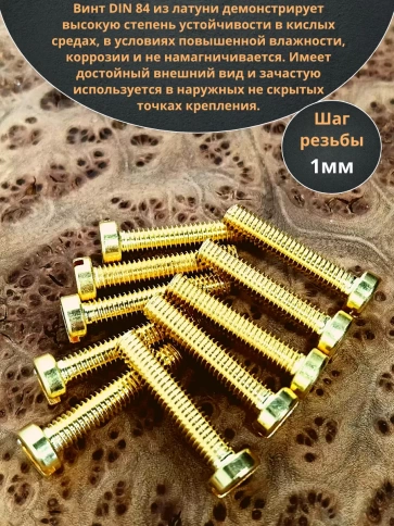 Винт 6х30 латунный с цилиндрической головкой DIN84,10 шт фото 4