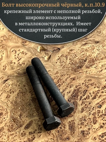 Болт высокопрочный чёрный 22х110 мм, к.п.10.9 DIN931, 2 шт. фото 4