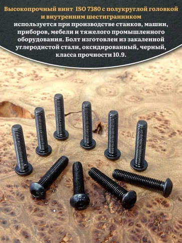 Винт чёрный М6х25 ISO 7380 под шестигранник к.п.10.9, 10 шт. фото 4