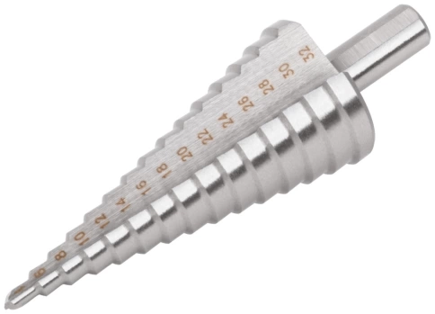 Сверло ступенчатое по металлу, HSS, 15 ступеней, 4-32 мм фото 1