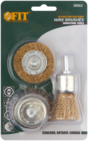 Корщетки со штифтом, набор 3 шт., колесо 50мм/чашка 50мм/венчик 25мм фото 2