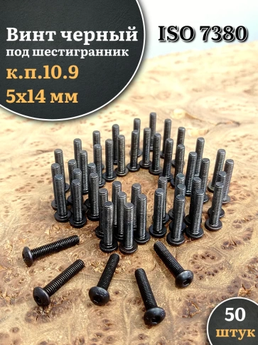 Винт чёрный М5х14 ISO 7380 под шестигранник к.п.10.9, 50 шт. фото 1
