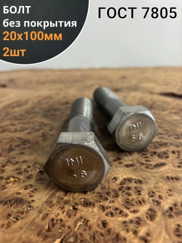 Болт без покрытия 20х100 мм ГОСТ 7805, 2 шт. фото 1