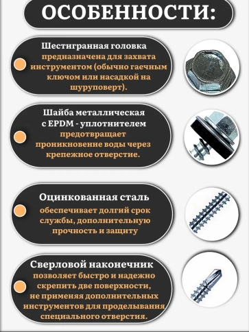 Саморез кровельный 6,3х60 мм с шайбой (под сверло),ОЦ фото 3