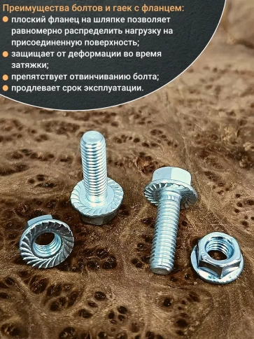 Болт 6х20 с фланцем к.п.8.8 ОЦ с гайкой с фланцем (10шт) фото 3