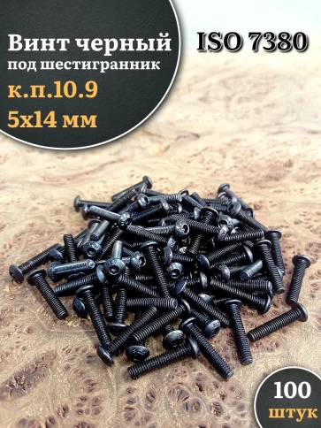Винт чёрный М5х14 ISO 7380 под шестигранник к.п.10.9, 100 шт. фото 1