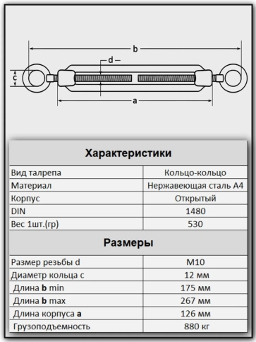 Талреп кольцо-кольцо нержавеющий А4 М10 DIN1480, 4 шт. фото 2