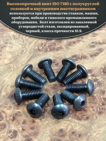 Винт чёрный М4х10 ISO 7380 под шестигранник к.п.10.9, 20 шт. фото 4