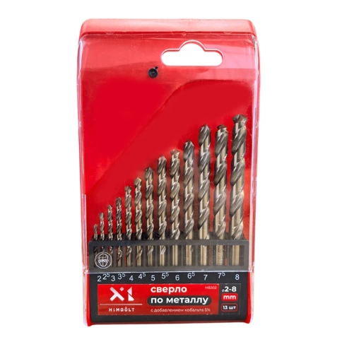 Набор сверл по металлу с кобальтом 5% P6M5K5 2-8 (через 0,5) мм HIMBOLT 13 шт.пластиковый бокс фото 1