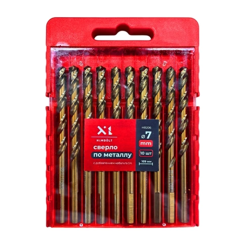 Сверло по металлу с кобальтом 5% P6M5K5 7,0 мм HIMBOLT 10 шт.пластиковый бокс фото 1