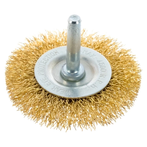 Щетка для дрели "Плоская", со шпилькой, латунированная витая проволока, 60 мм Matrix фото 2