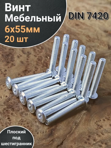 Винт мебельный 6х55 плоский под шестигранник DIN7420,20 шт фото 1