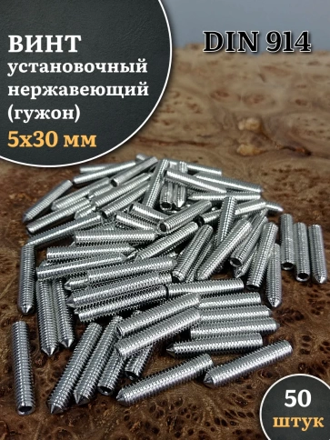 Винт установочный нержавеющий М5х30 DIN914 (гужон), 50 шт. фото 1