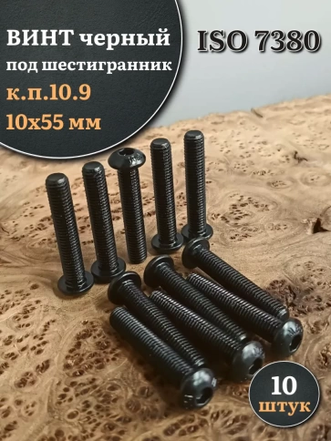 Винт чёрный М10х55 ISO 7380 под шестигранник к.п.10.9, 10 шт. фото 1