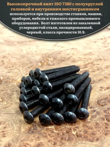 Винт чёрный М4х25 ISO 7380 под шестигранник к.п.10.9, 20 шт. фото 4