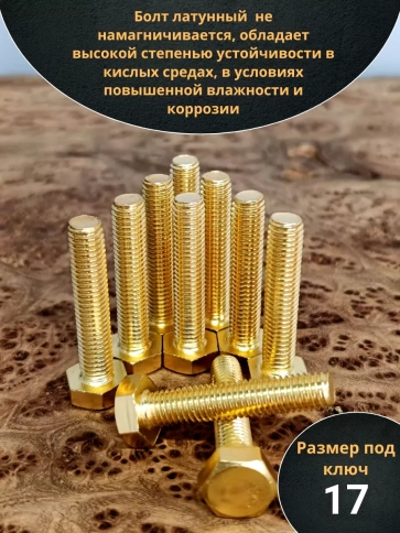 Болт латунный М10х30 DIN933,10 шт фото 3