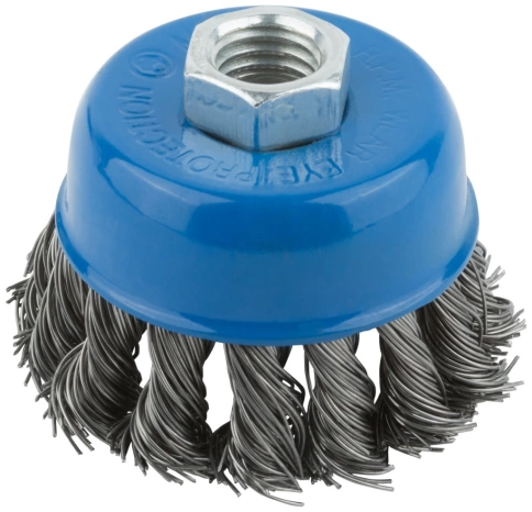Корщетка-чашка, гайка М14, стальная витая проволока, 100 мм фото 1