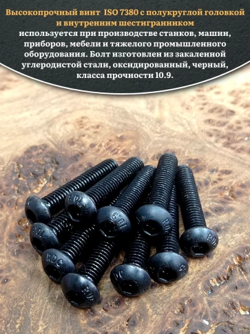 Винт чёрный М6х35 ISO 7380 под шестигранник к.п.10.9, 10 шт. фото 4
