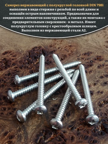 Саморез нержавеющий полукруглая гол. 4,8х45 DIN7981 , 100 шт. фото 4