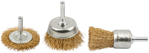 Корщетки со штифтом, набор 3 шт., колесо 50мм/чашка 50мм/венчик 25мм фото 1