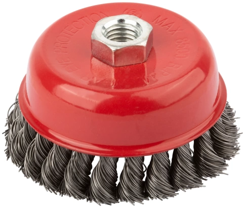 Корщетка-чашка, гайка М14, стальная витая проволока, 100 мм фото 2