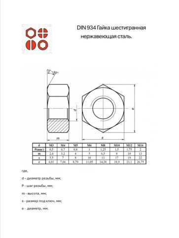Гайка нержавеющая М3,4,5,6,8,10,12 DIN934 (по 50 шт) фото 2