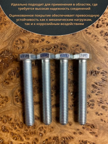 Болт высокопрочный оцинкованный М10х70 к.п.8.8 DIN933(10 шт) фото 4