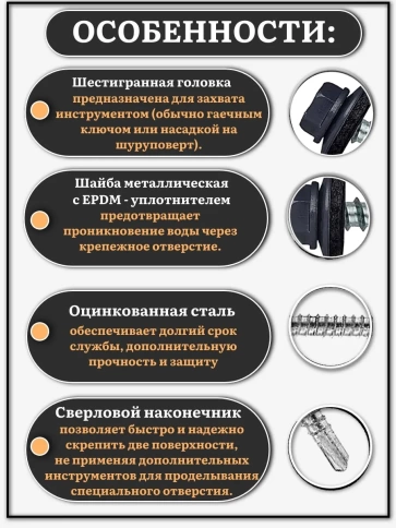 Саморез кровельный, 5,5х25 графитовый серый RAL7024 250 шт фото 3