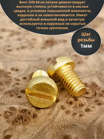 Винт 6х10 латунный с цилиндрической головкой DIN84,10 шт фото 4
