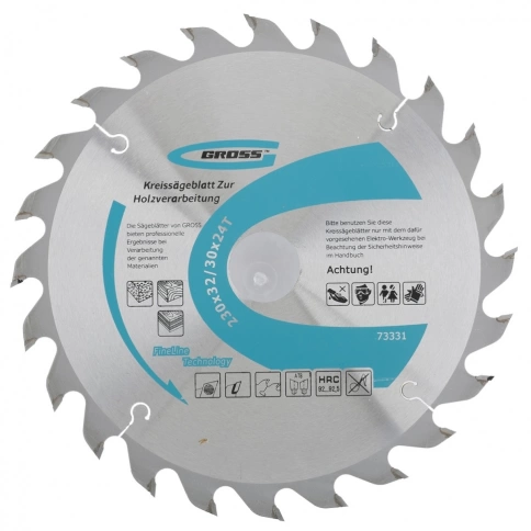 Диск пильный по дереву 230х32 мм 24 зуба + кольцо 32/30 мм Gross фото 1