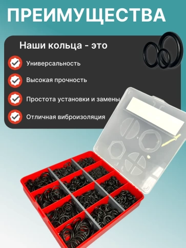 Кольца уплотнительные 8-20 мм резиновые в органайзере НАБОР 2 фото 4