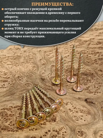 Саморез 6х50 по дереву с прессшайбой Тorx, ЖЦ, 10 шт., фото 3