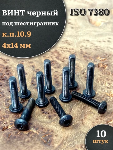 Винт чёрный М4х14 ISO 7380 под шестигранник к.п.10.9, 10 шт. фото 1