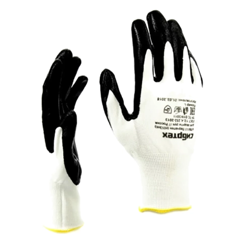 Перчатки полиэфирные с черным нитрильным покрытием, 15 класс вязки, размер L, Сибртех фото 1